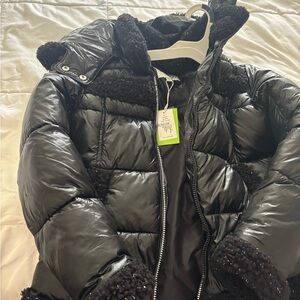 Sam Edelman Black Puffer Jacket with Faux Fur